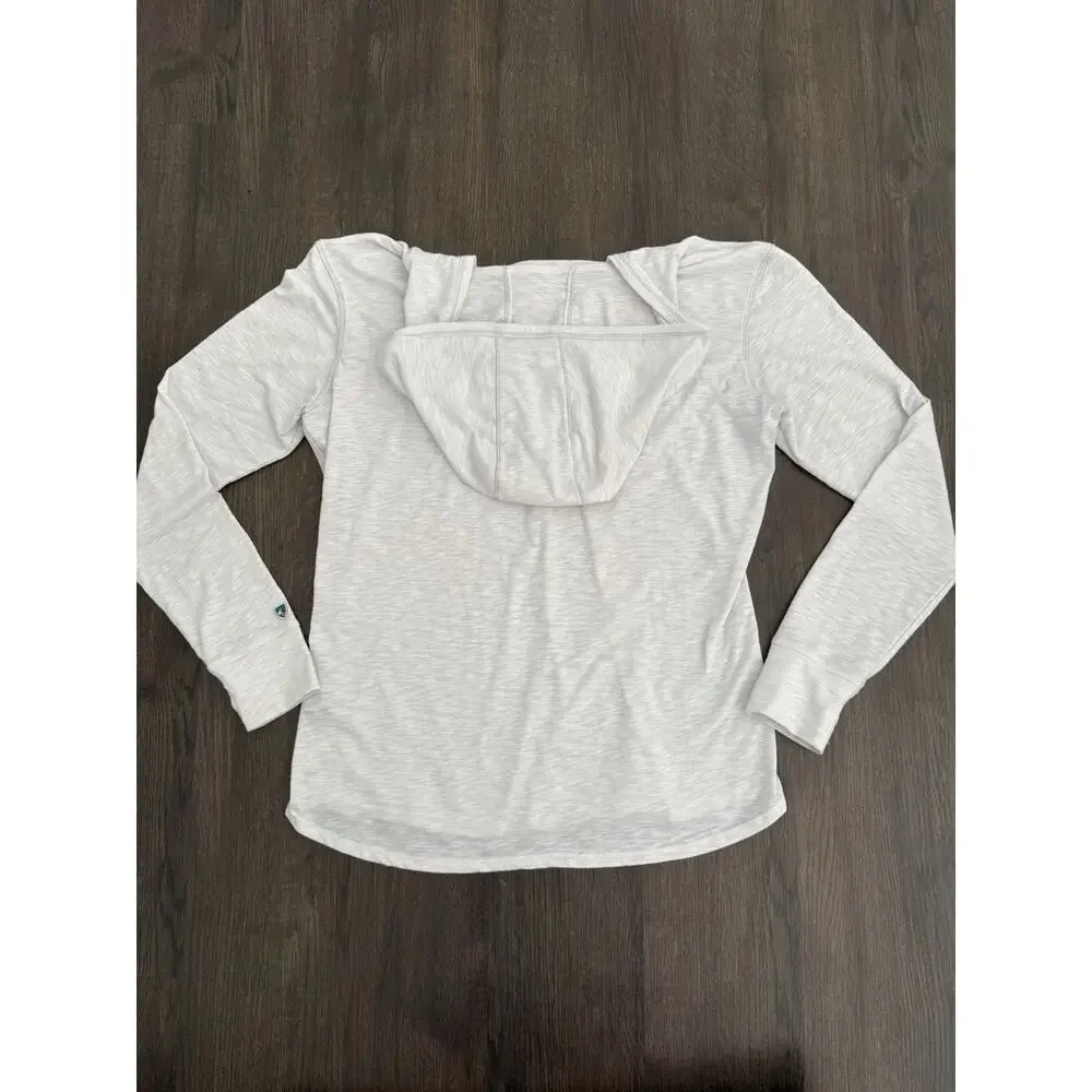 Kuhl Sora Everyday Henley Long Sleeve Hoodie Shirt Light Gray Hiking Outdoor L - Picture 2 of 5